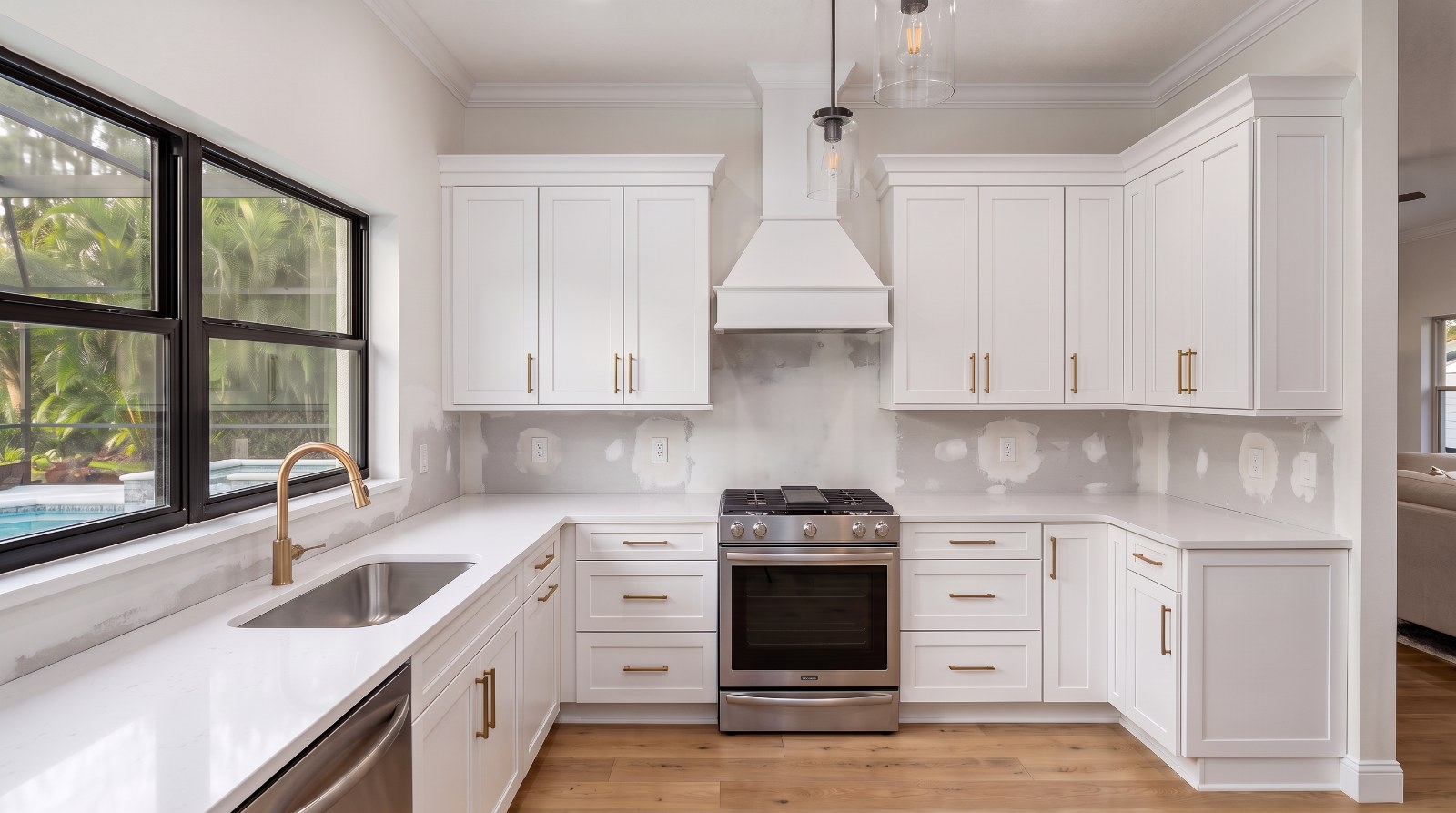 White quartz countertops installed